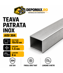 Teava patrata inox AISI 304, 10 x 10 x 1.5 mm, 6 metri